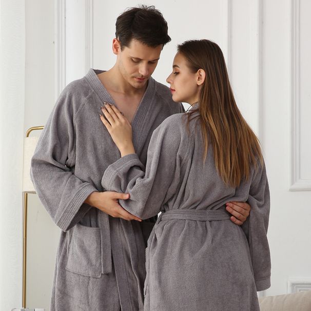 Accappatoio da hotel in puro cotone, materiale in spugna di cotone bifacciale, accappatoio con colletto a kimono multiago, pigiama da coppia_voghion.com