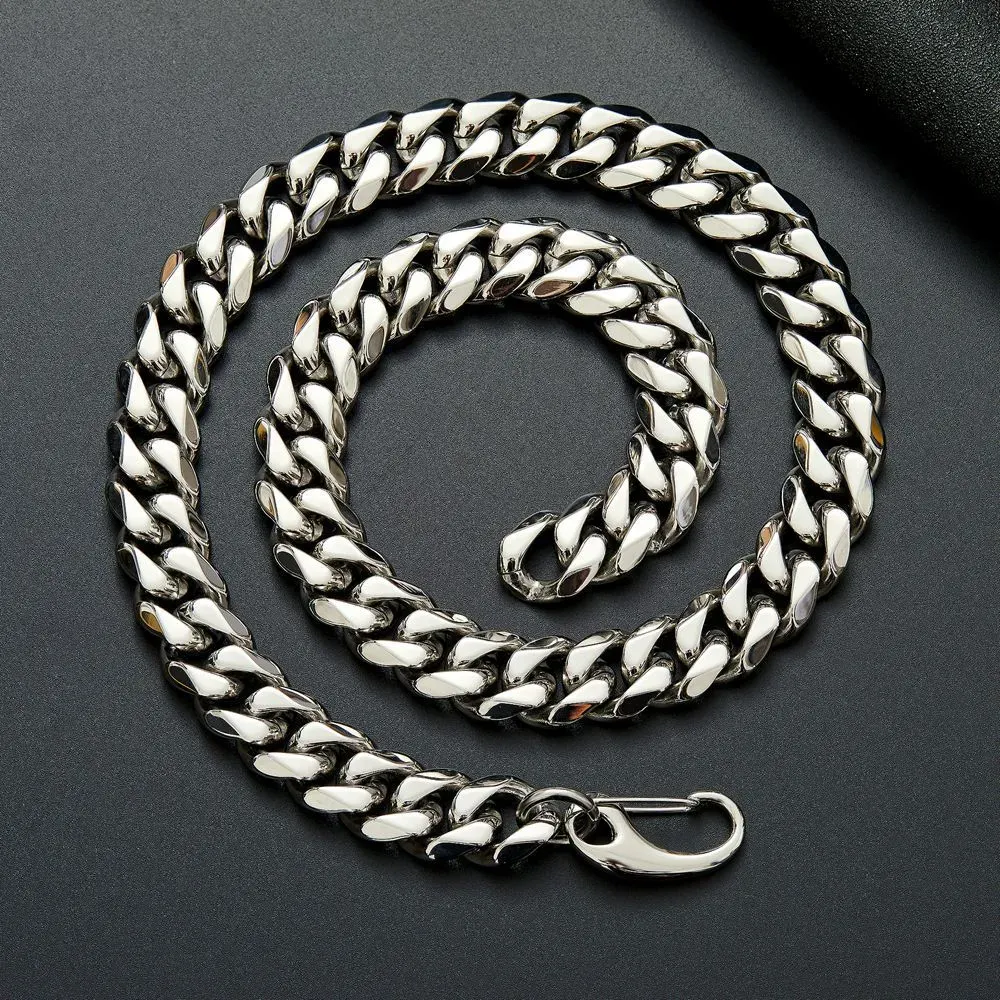 Collana con catena a maglie cubane Miami liscia in acciaio inossidabile Hip Hop da 15 mm, set di gioielli, zircone 5A placcato oro, argento_voghion.com