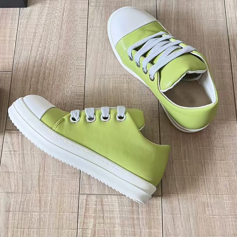 Version RO Fat Ding Bread Coarse Lace Round Head Women's Sports Board Shoes Genuine Leather 2025 New High Street Trendy_voghion.com