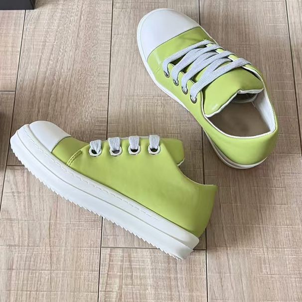 Version RO Fat Ding Bread Coarse Lace Round Head Women's Sports Board Shoes Genuine Leather 2025 New High Street Trendy_voghion.com