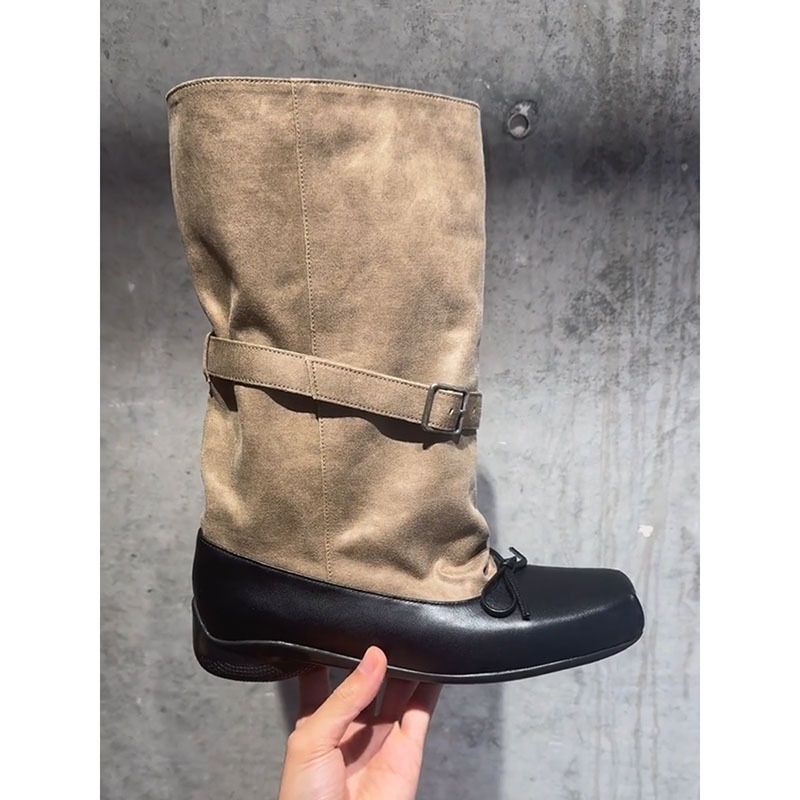 Damen-Stiefeletten mit Schleife aus Schaffell, lässige Reitstiefel mit Schnallenverschluss und dicker Sohle, 2025, Neuankömmling_voghion.com