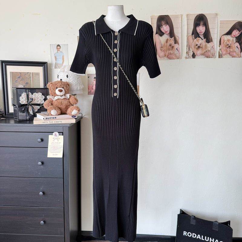 Women's Clothing Spring And Summer New Single Breasted Tight Fitting Mid Length Dress_voghion.com