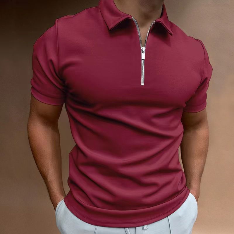 Abbigliamento da uomo Polo da uomo a maniche corte con cerniera e stampa 3D, tinta unita_voghion.com