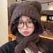 Neu Und Schal Set Zweiteilige Plüsch Bär Warm Gestrickt Für Frauen Winter Gehörschutz Kopf Wrap Hut_voghion.com