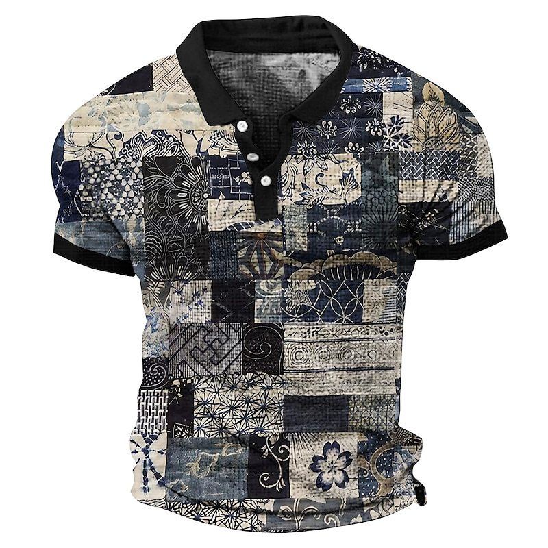 Herren Poloshirt Colorblock Button T-Shirt Tops_voghion.com