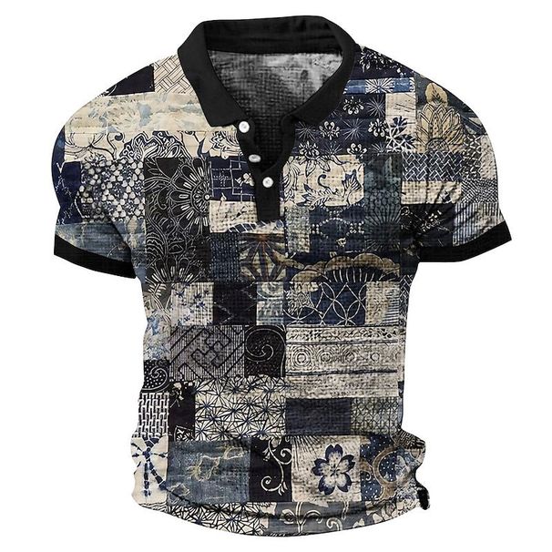 Herren Poloshirt Colorblock Button T-Shirt Tops_voghion.com