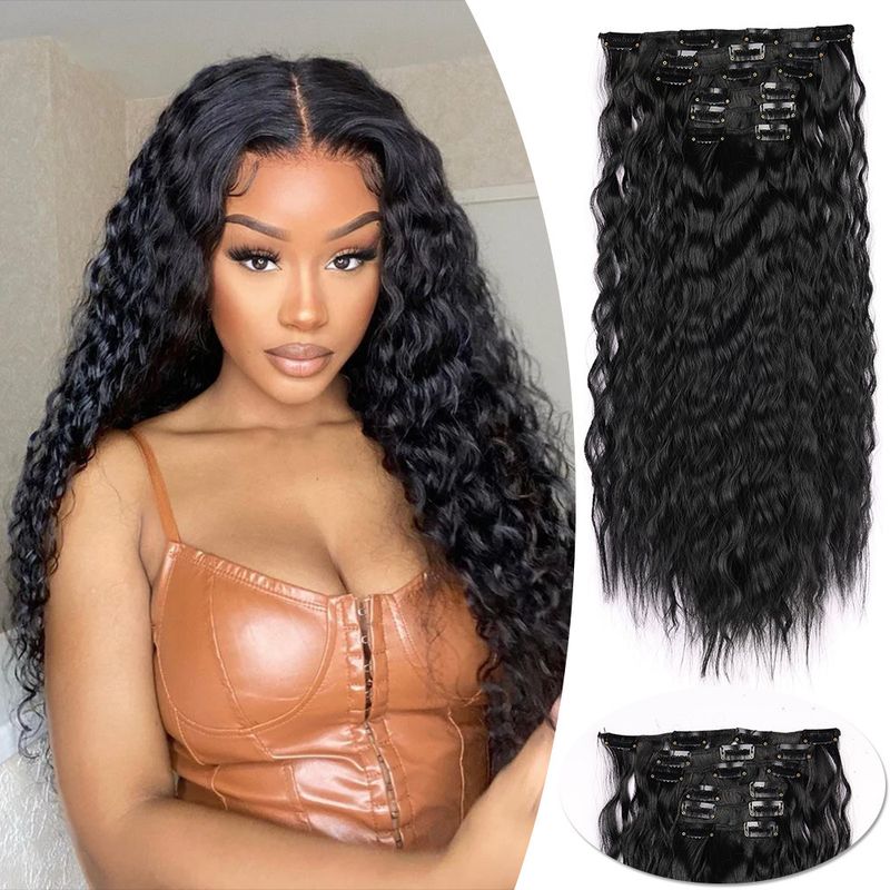 wool curl clip hair wig corn perm 6 piece set chemical fiber wig piece female water ripple hair extension piece_voghion.com