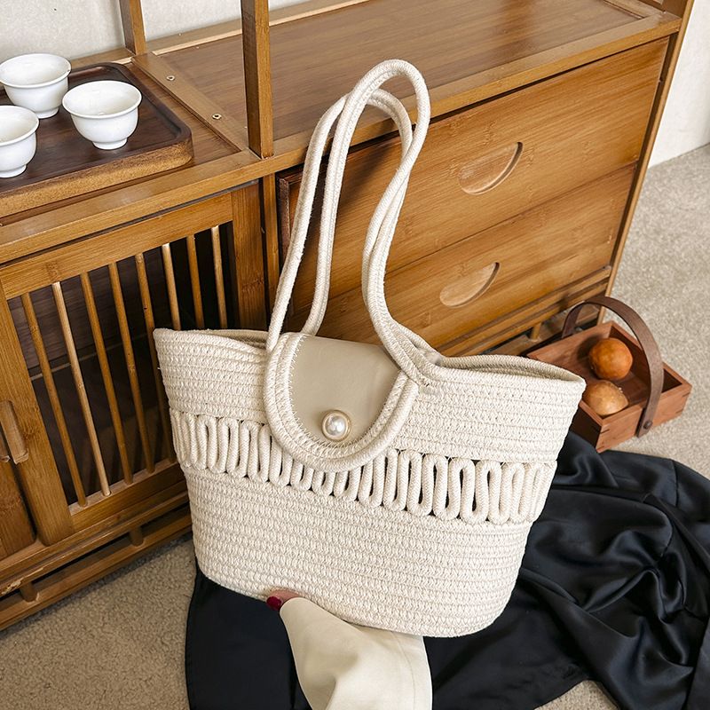 Popular and Minimalist Silk Scarf 2024 Summer New Style Woven Hand-held Vegetable Basket Trendy Hand-held Single Shoulder Underarm Women's Bag_voghion.com