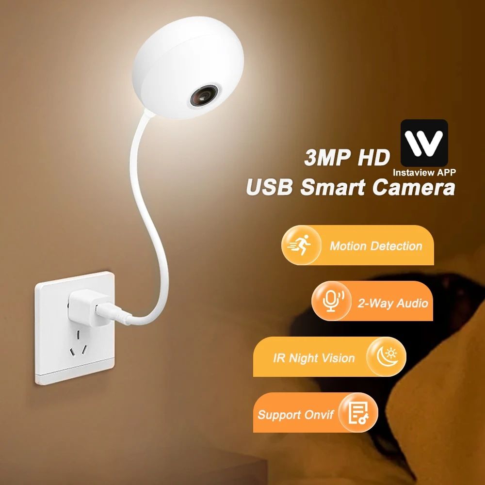 Akıllı USB Ampul Kamera - Kapalı Alan Bebek İzleme İçin 3MP Mini WiFi Güvenlik Kamerası (Tak ve Çalıştır Gece Görüşü 2 Yönlü Ses Hareket Algılama)_voghion.com