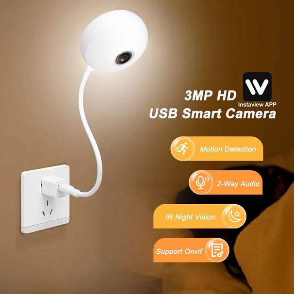 Akıllı USB Ampul Kamera - Kapalı Alan Bebek İzleme İçin 3MP Mini WiFi Güvenlik Kamerası (Tak ve Çalıştır Gece Görüşü 2 Yönlü Ses Hareket Algılama)_voghion.com