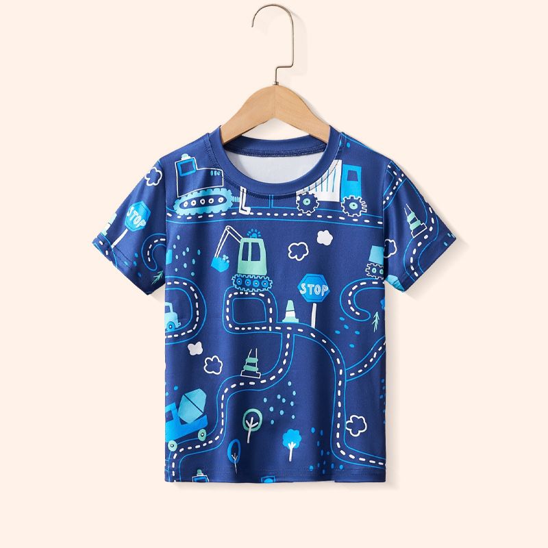 Mother & Kids Children's T Shirt New Style Cartoon Car Print Short Sleeved T Shirt I Children's Clothing Boys Casual Fashion Tops Clothing_voghion.com