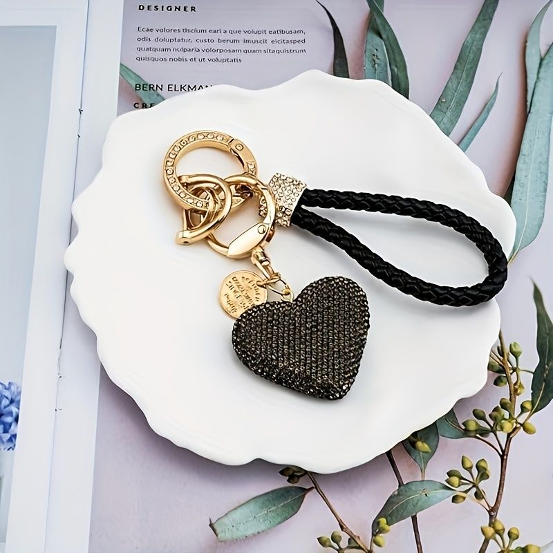 Hartvormige sleutelhanger, polsband, glanzende sleutelhanger voor vrouwen en meisjes, sleutelhanger voor auto's, sleutelhanger voor portemonnee, handtas, rugzakaccessoires_voghion.com