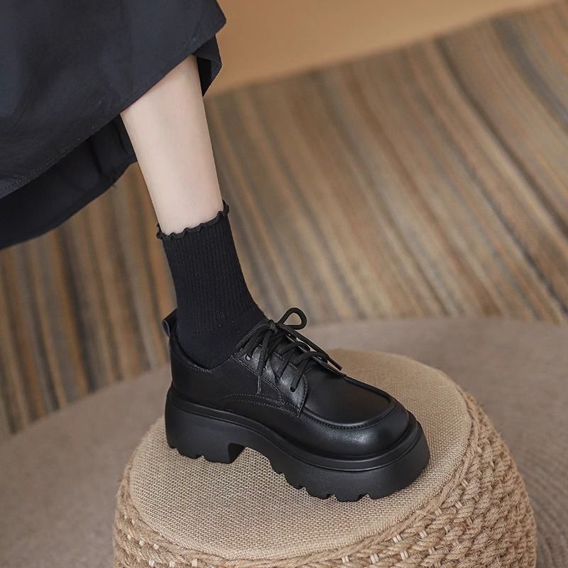 Stori, moteriški mokasinai, 2024 m. nauji, pavasario ir rudens, juodi, britiško stiliaus, odiniai, JK stiliaus._voghion.com