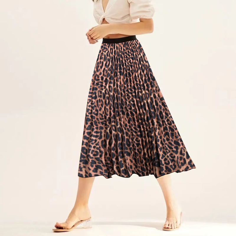 Demi-jupe plissée mi-longue pour femmes, nouvelle mode, impression numérique, taille élastique polyvalente, jupe trapèze 100_voghion.com