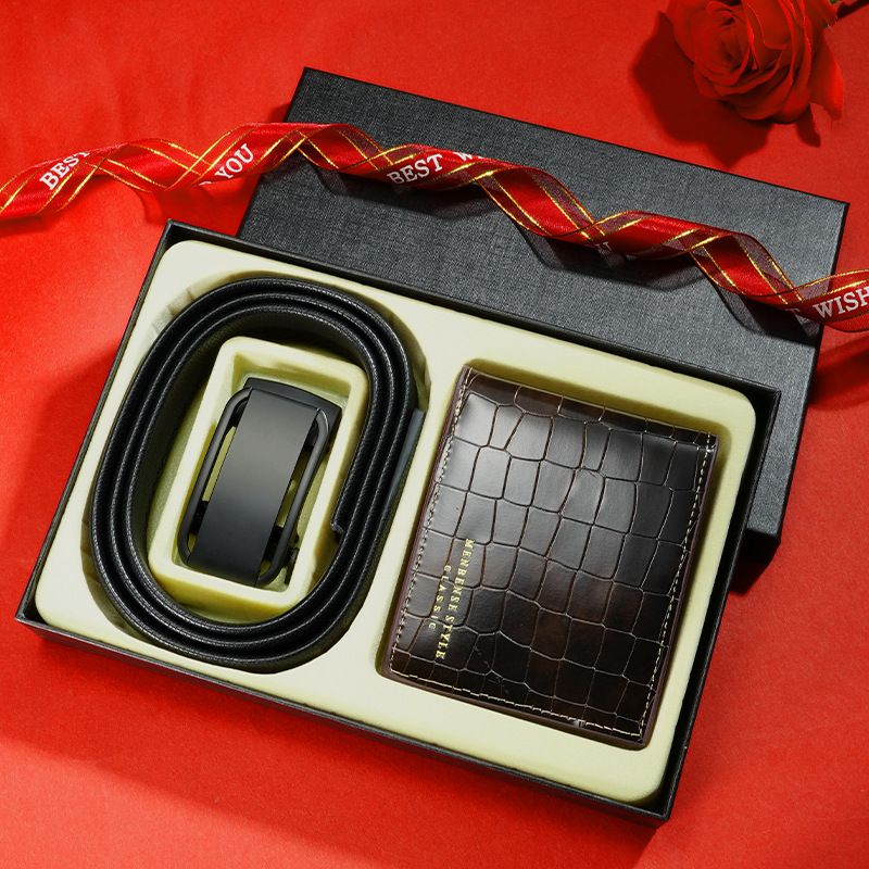 Belt wallet gift set men's  leather belt wallet  automatic buckle business leather belt men fatheer gift boyfriend gift_voghion.com