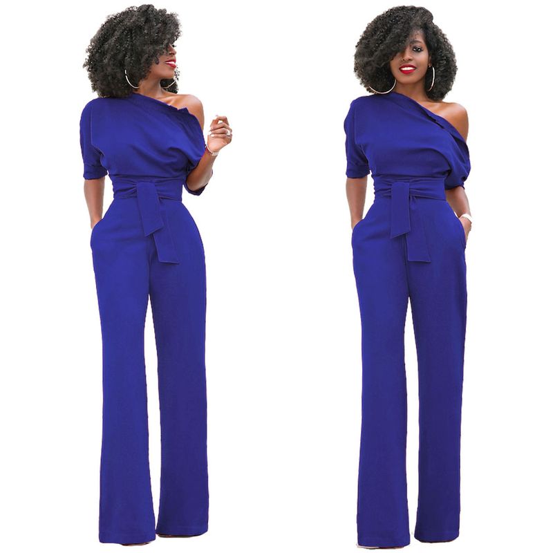 Pantaloni a gamba larga della tuta classica con colletto obliquo in tinta unita_voghion.com