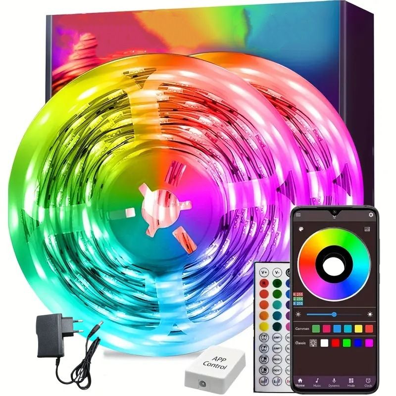 24V RGB LED Strip Light Kit With Bluetooth Music Sync, 44-Key IR Remote, Self-Adhesive 3535 SMD For Home Decoration​_voghion.com