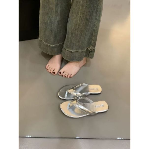 Pantofole alla moda a spina di pesce con fondo piatto, tinta unita, per l'estate, sandali con stampa leopardata, clip da spiaggia_voghion.com