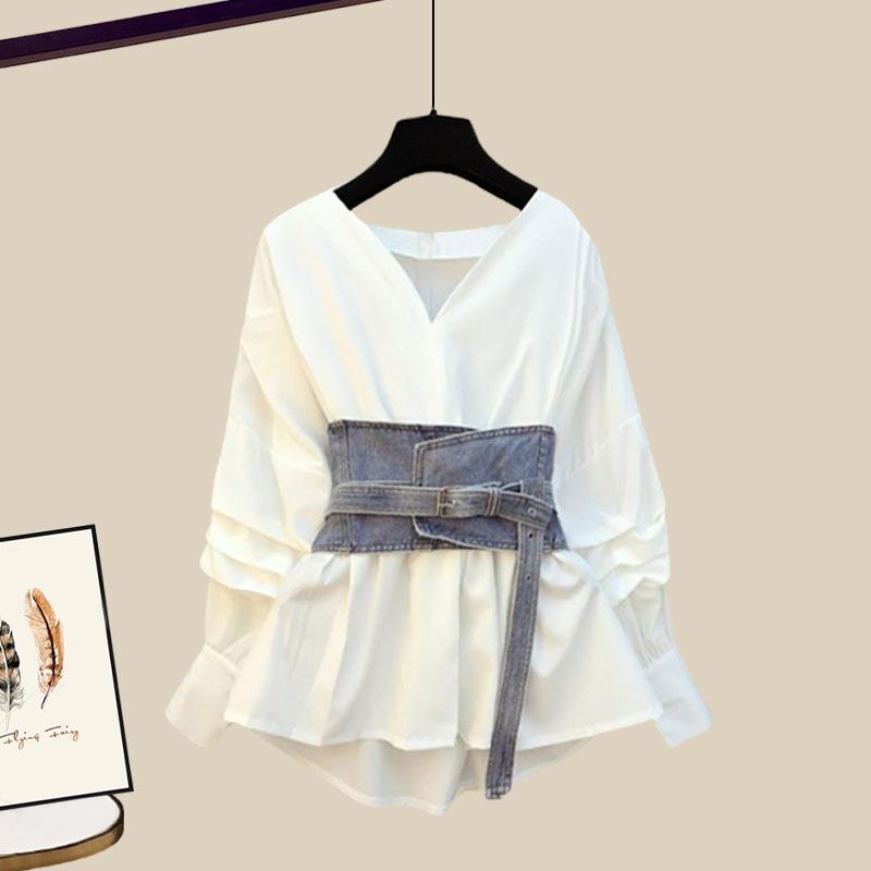 Ženska oblačila niche Niche Waist Shirt Denim Krilo Dvodelna obleka_voghion.com