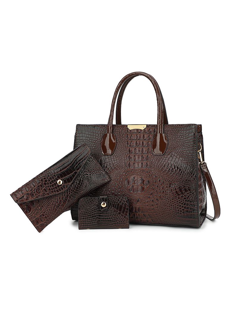 Handbag Set For Women Fashion Crocodile Texture Gradient Three-piece Set Large Capacity Single Shoulder Crossbody Tote Bag_voghion.com