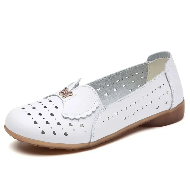 Jarní a letní nové kožené malé bílé dámské ploché módní ležérní duté měkké podrážky velké velikosti dámské boty 456_voghion.com