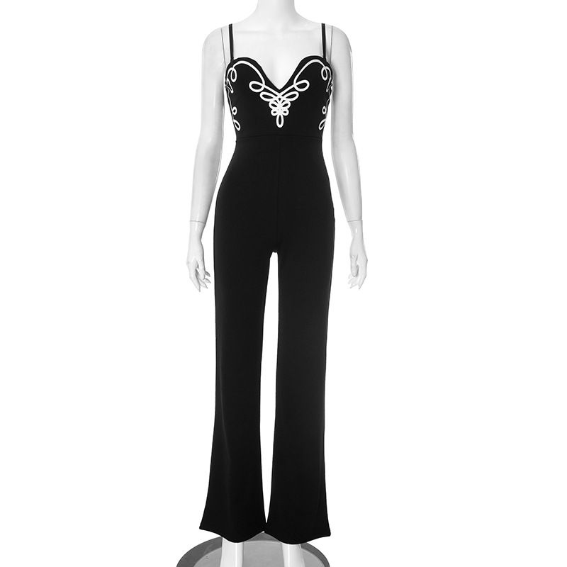 Damenbekleidung Tube Top Hosenträger V-Ausschnitt Offset Reißverschluss Lockerer Micro Flared Jumpsuit_voghion.com