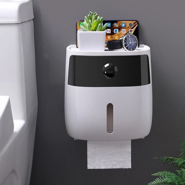 Bathroom Tissue Holder Wall Mounted Toilet Paper Box Waterproof Roll Paper Storage Rack Double Layer Organizer Shelf With Drawer_voghion.com
