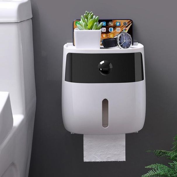 Bathroom Tissue Holder Wall Mounted Toilet Paper Box Waterproof Roll Paper Storage Rack Double Layer Organizer Shelf With Drawer_voghion.com