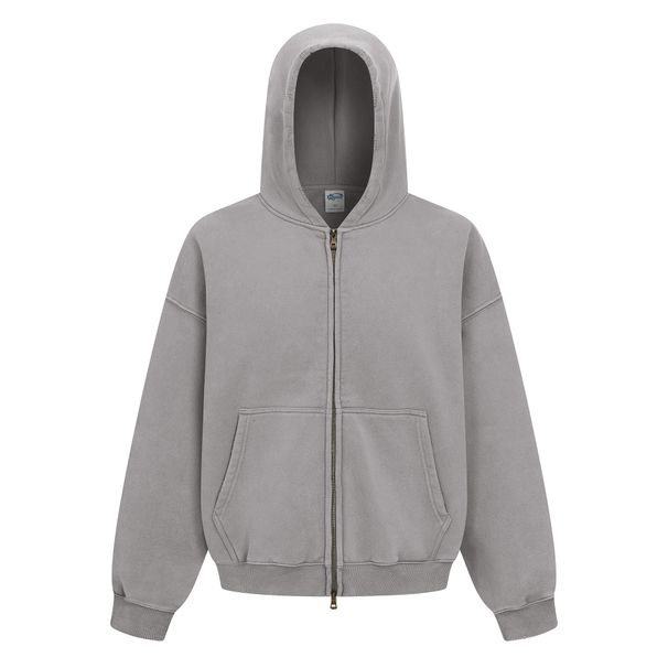 Boxy Zip-Up Hoodie – Wax-Dyed Fleece-Lined Oversized Pullover With Drop Shoulder (Men’s Streetwear)_voghion.com