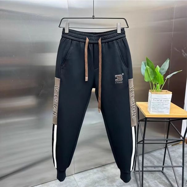 Männer Kleeder Männer Säit Sträif Stitching grouss Broderie Casual Hosen plus Samt elastesch Manschetten Harem Hosen locker dënn Hosen_voghion.com