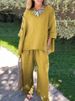 Women's new cotton and linen suits Women's fashion solid color loose casual trousers two-piece suit_voghion.com
