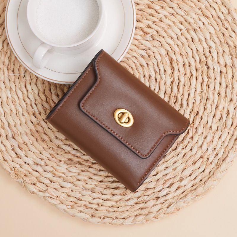 Damen brieftasche weibliche high-end-tri falten kurze metall schnalle nische einfache PU karte halter geldbörse INS_voghion.com