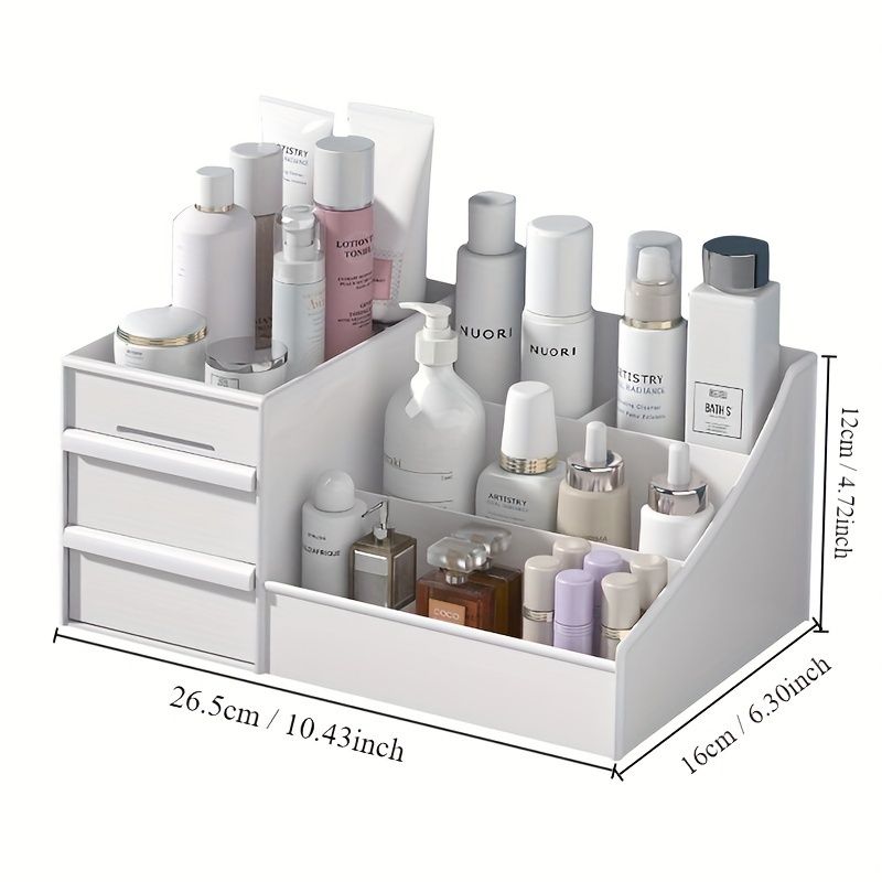 Organiseur de cosmétiques extensible blanc avec tiroirs, boîte de rangement polyvalente pour maquillage, soins de la peau, salle de bain, coiffeuse, bureau, commode_voghion.com