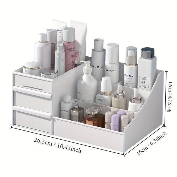 Organiseur de cosmétiques extensible blanc avec tiroirs, boîte de rangement polyvalente pour maquillage, soins de la peau, salle de bain, coiffeuse, bureau, commode_voghion.com