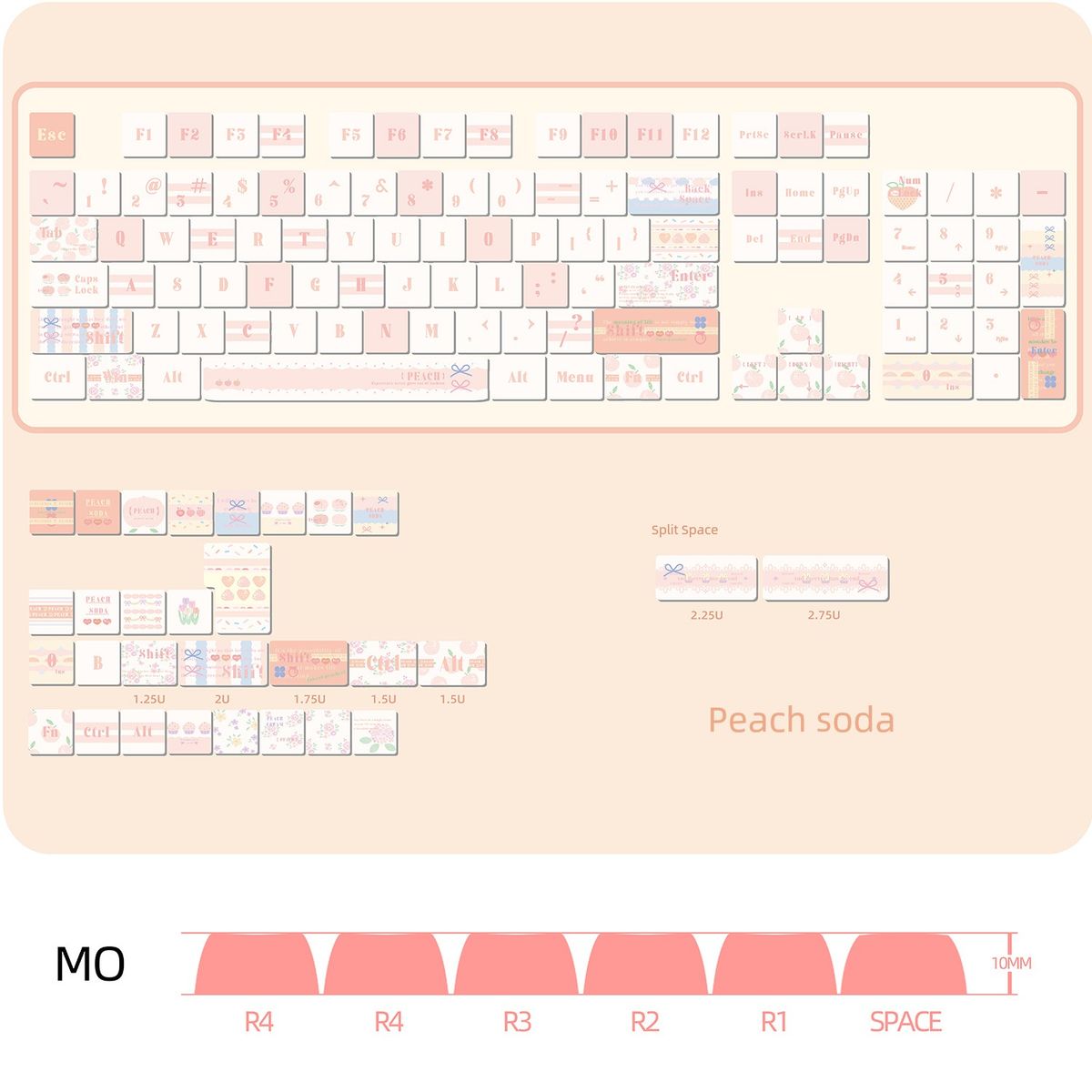 Peach Sod Mo Cute Nical Klawiatura Czapka Piłka PBT Sublimacja 61 68 75 81 87 98 108_voghion.com