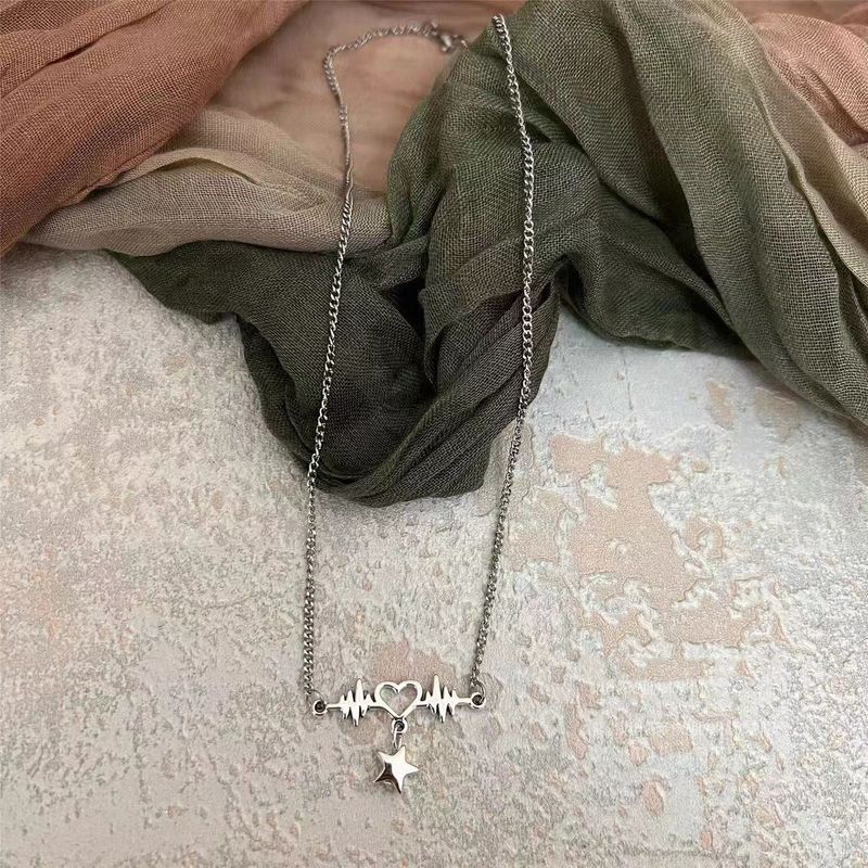 Unisex Lace Love Five Pointed Star Pendant Necklace Multi Layer Stacking French Design High End Feel A Multi Strap Clavicle Chain_voghion.com