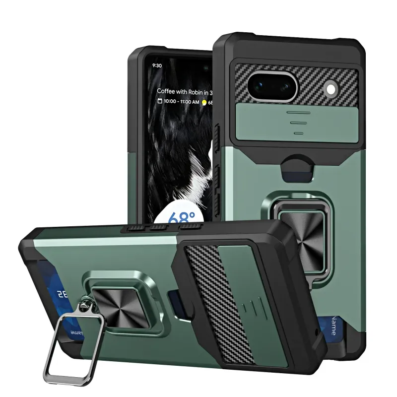 Case For Google Pixel 9A 9 XL 8 7A 7 6 A Pro Slide Camera Card Holder Slot Wallet Protective With Ring Stand Cover_voghion.com