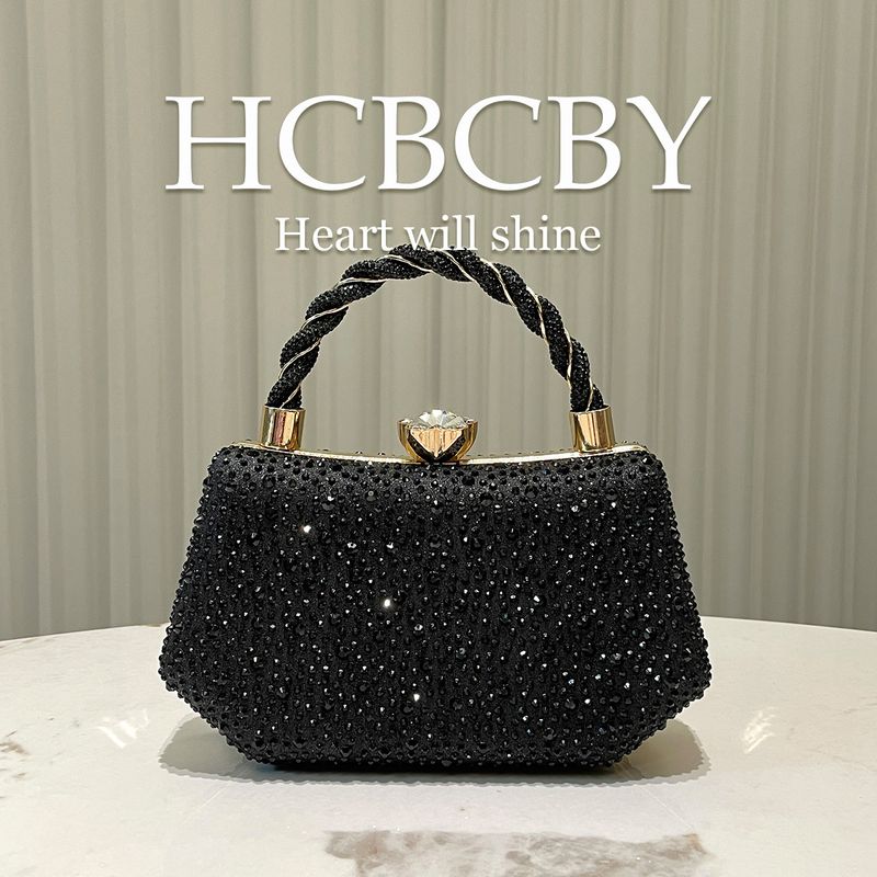 Borsa a mano da sera elegante e alla moda da donna, con pochette in strass e diamanti a doppia faccia, nera e lucida._voghion.com