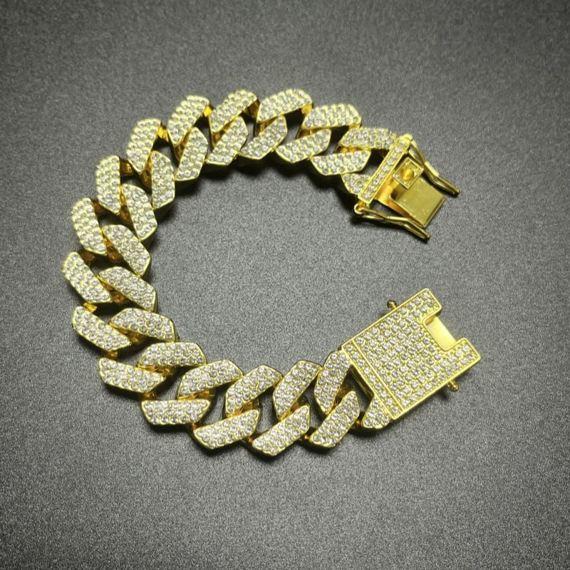 Alloy 20mm Geometric Three Row Full Diamond Fat Chain Personality Trend Cuban Chain Men's Hip Hop Bracelet Necklace_voghion.com