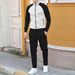 2024 Autumn/Winter New Men's Stand up Collar Waffle Color blocked Coat Pants Two Piece Set_voghion.com