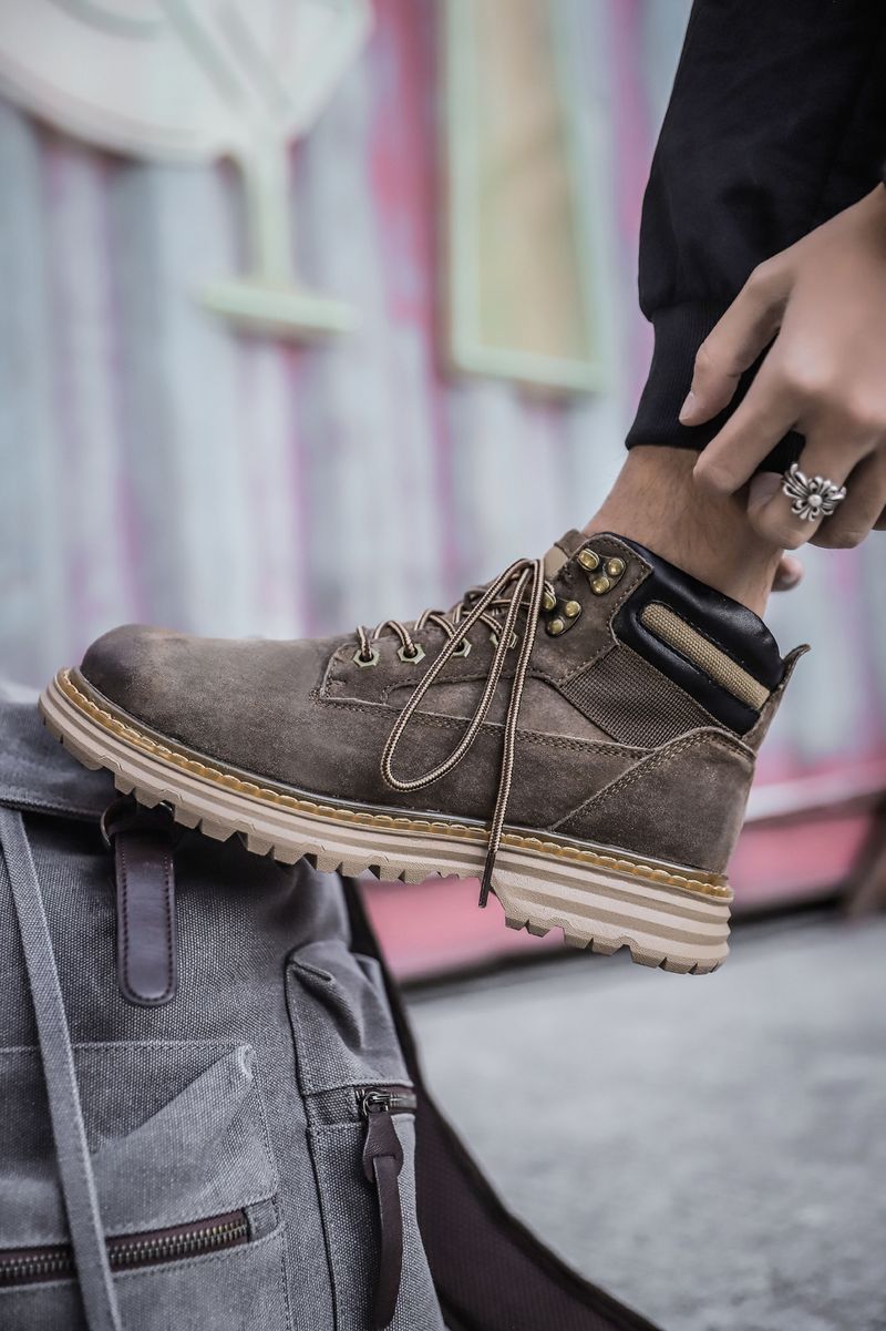 Martin high-top British mid-top leather shoes men's short black work boots_voghion.com