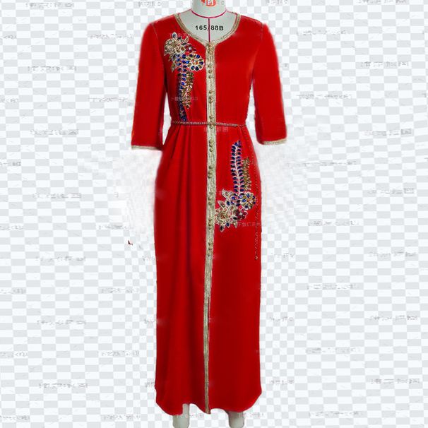 Yanan turuncu orta kol, omuzları açık uzun elbise_voghion.com