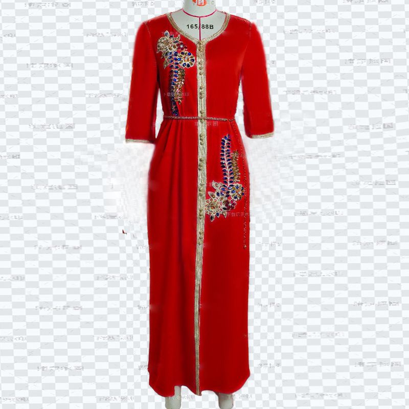  Orangefarbenes, schulterfreies, langes Kleid mit mittellangen Ärmeln_voghion.com