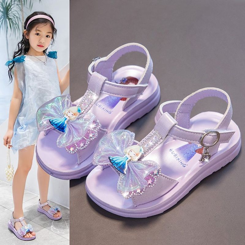 Princess Elsa Sandals 2024 Spring Soft Sole Children's Crystal Girl's Fashion Korean Beach Shoes_voghion.com