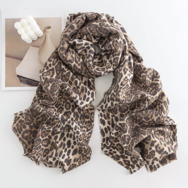 2024 autumn and winter ethnic style leopard print short tassel woven  cashmere brushed women's warm shawl scarf_voghion.com