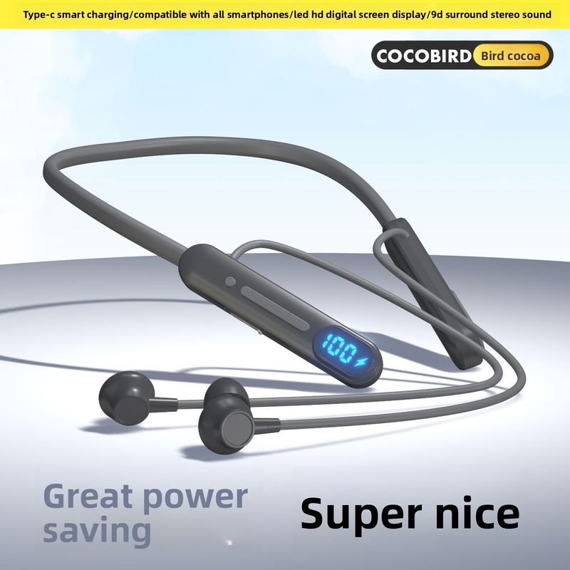 New Bluetooth Headset Wireless Hanging Neck Type Power Display Ultra-long Standby In-ear Android Neutral_voghion.com
