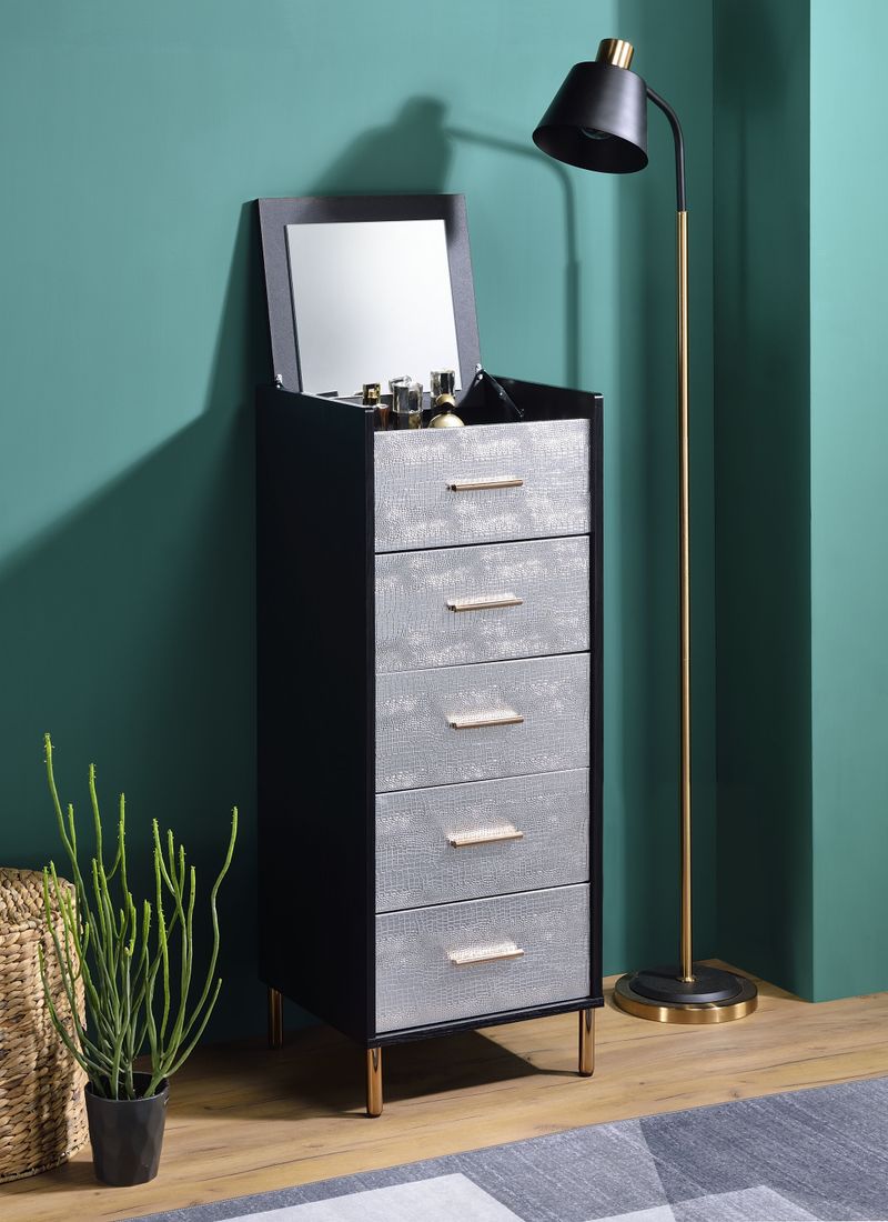 Myles Black, Silver & Gold Finish Jewelry Armoire_voghion.com