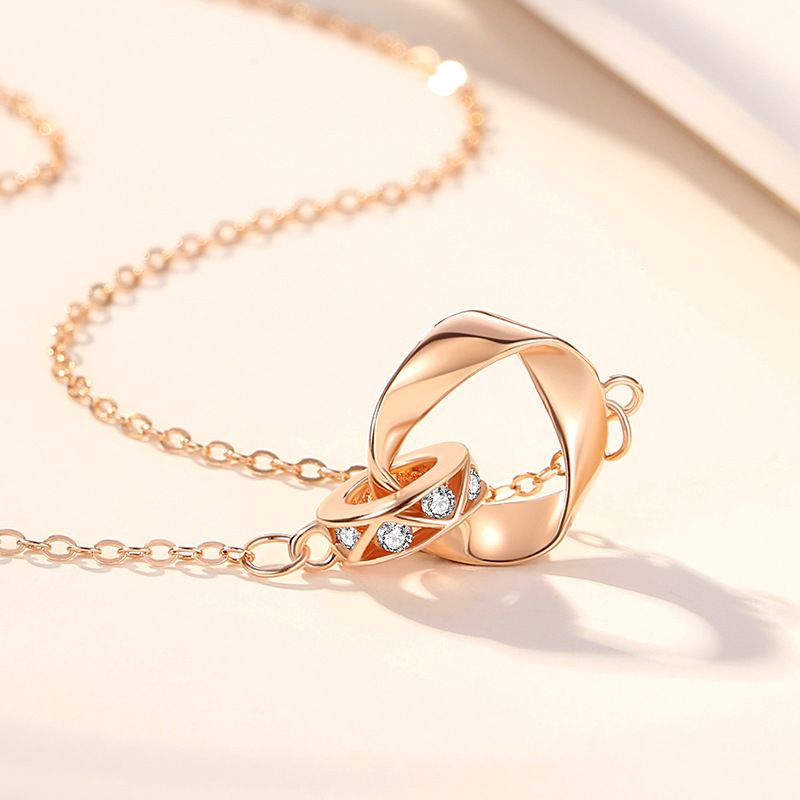 Anello Mobius da donna in argento sterling S925 con collana a nicchia, anello alla moda, doppio anello, collana in argento sterling con diamanti_voghion.com