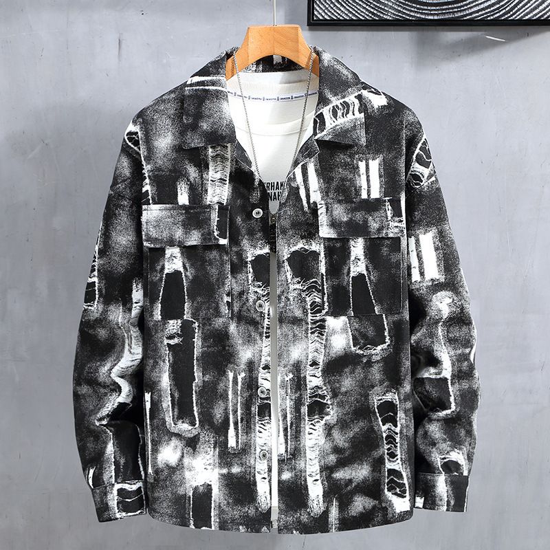 Giacca in denim taglie forti da uomo, giacca da lavoro, giacca alla moda per adolescenti_voghion.com