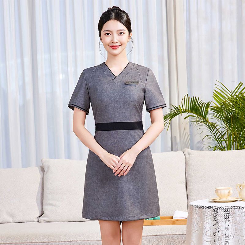 Medical Oral Front Desk V-neck Women's Summer Beauty Salon Fashion Health Center Foot Bath Technician New Dress_voghion.com